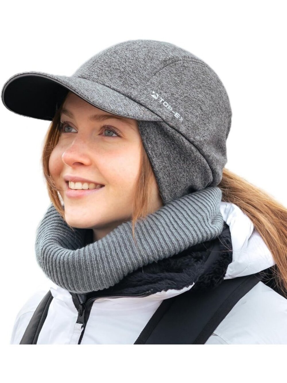 Water-Repellent Winter Ponytail Baseball Cap with Fleece Ear Flaps for Women